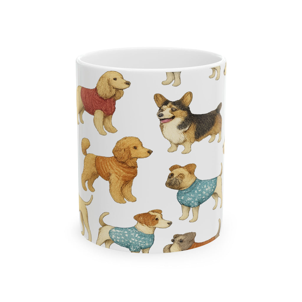Botanical Dogs In Sweaters Full Wrap Coffee Mug | Dogs Gift | Ceramic Mug