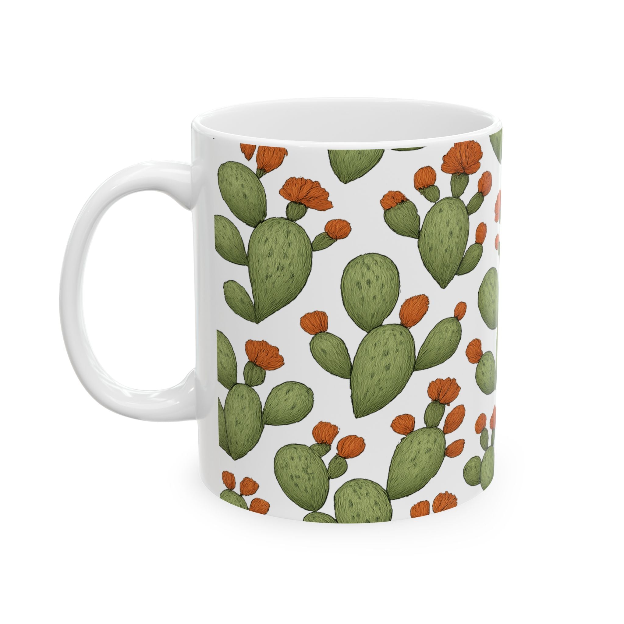 Botanical Prickly Pear Cactus Full Wrap Coffee Mug | Cactus Gift | Ceramic Mug