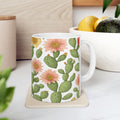 Botanical Blooming Cactus Flowers Pattern Coffee Mug | Cactus Lover Gift | Ceramic Mug