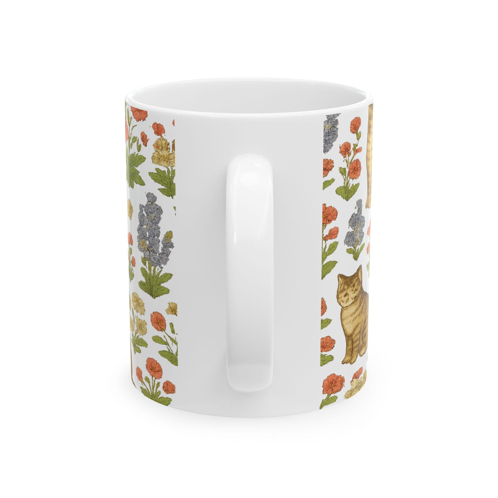 Vintage Cats In Garden Full Wrap Coffee Mug | Cats Gift | Ceramic Mug