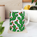 Bold Prickly Pear Cactus Full Wrap Coffee Mug | Cactus Gift | Ceramic Mug