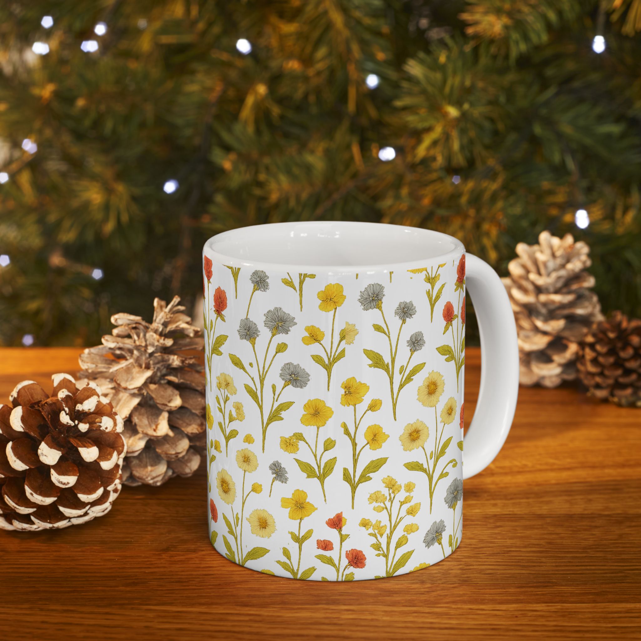 Vintage Wildflower Meadow Full Wrap Coffee Mug | Flowers Gift | Ceramic Mug