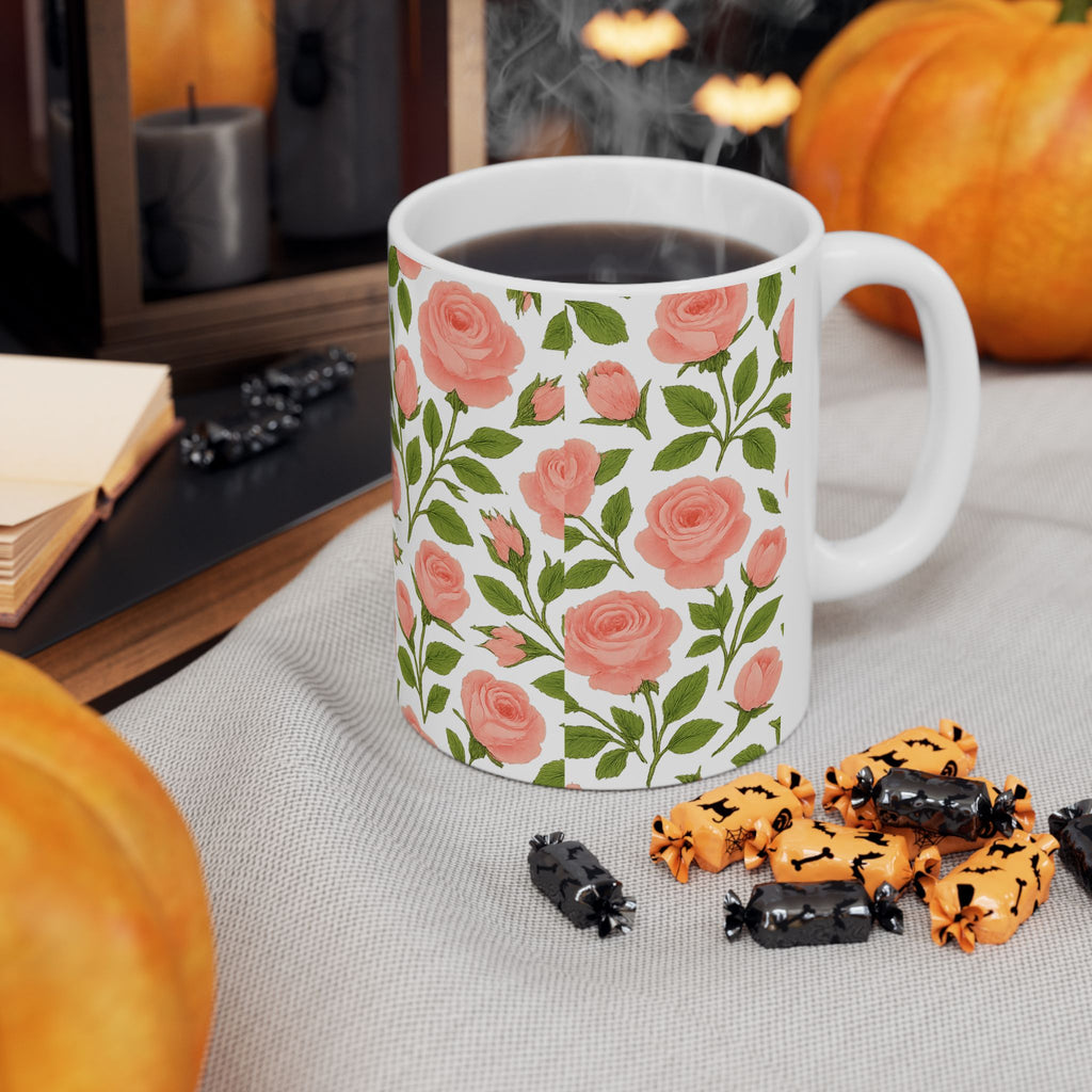 Pink Rose Garden Full Wrap Coffee Mug | Flowers Lover Gift | Ceramic Mug