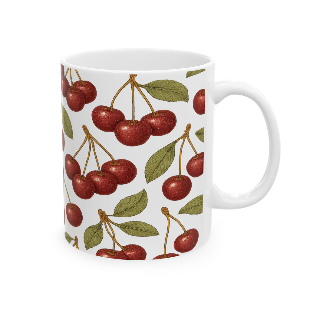 Botanical Cherries Pattern Coffee Mug | Fruit Lover Gift | Ceramic Mug