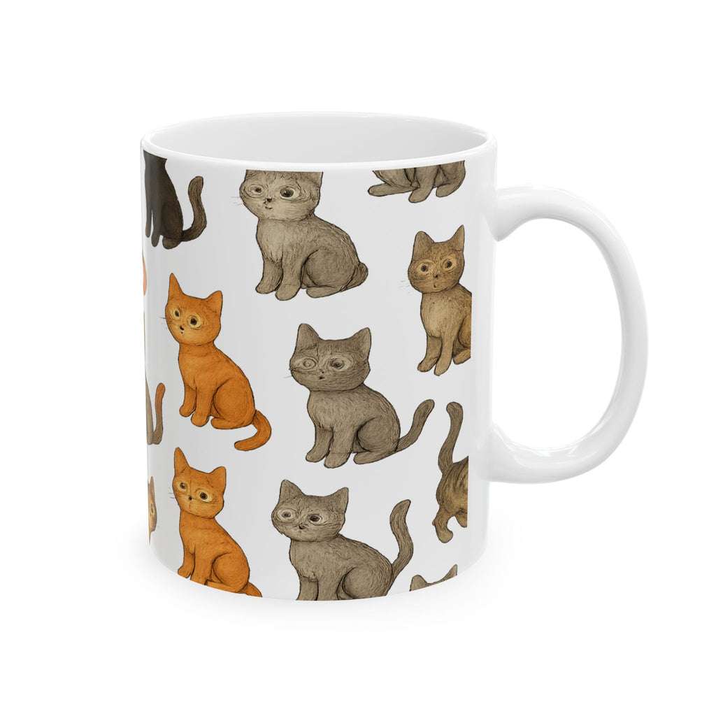 Botanical Curious Cats Full Wrap Coffee Mug | Cats Gift | Ceramic Mug
