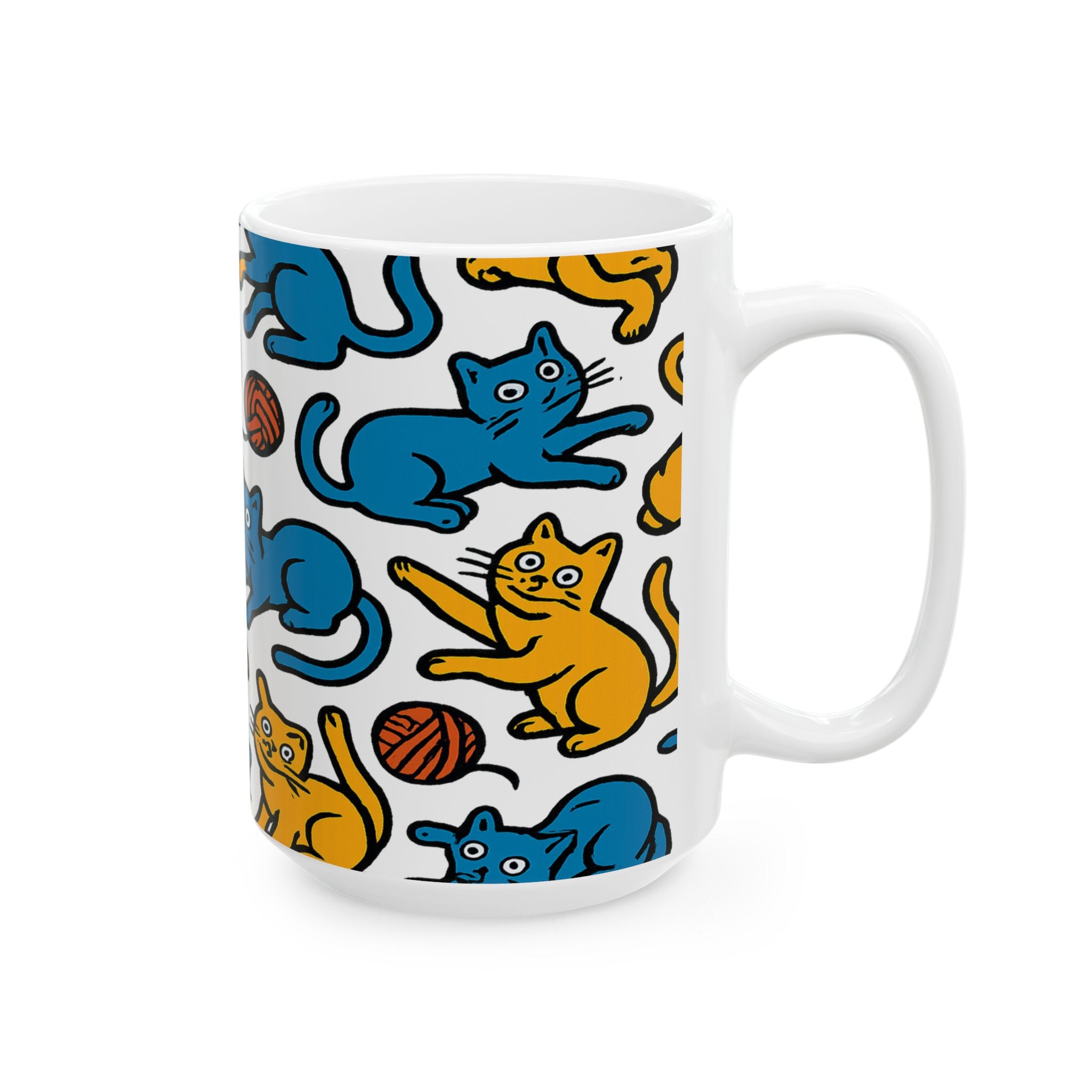 Bold Playful Cats Full Wrap Coffee Mug | Cats Gift | Ceramic Mug