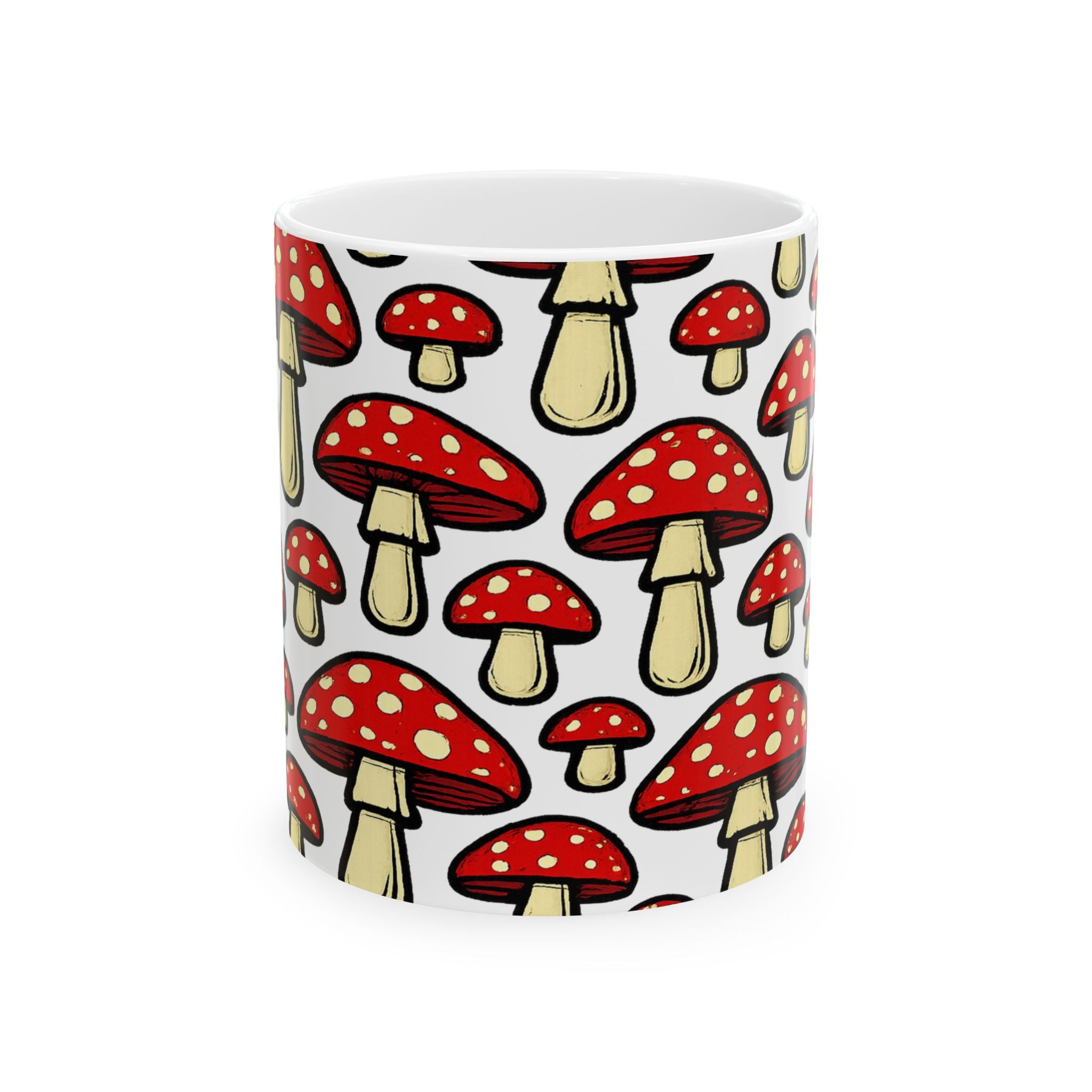Bold Fairy Tale Mushrooms Full Wrap Coffee Mug | Mushrooms Gift | Ceramic Mug