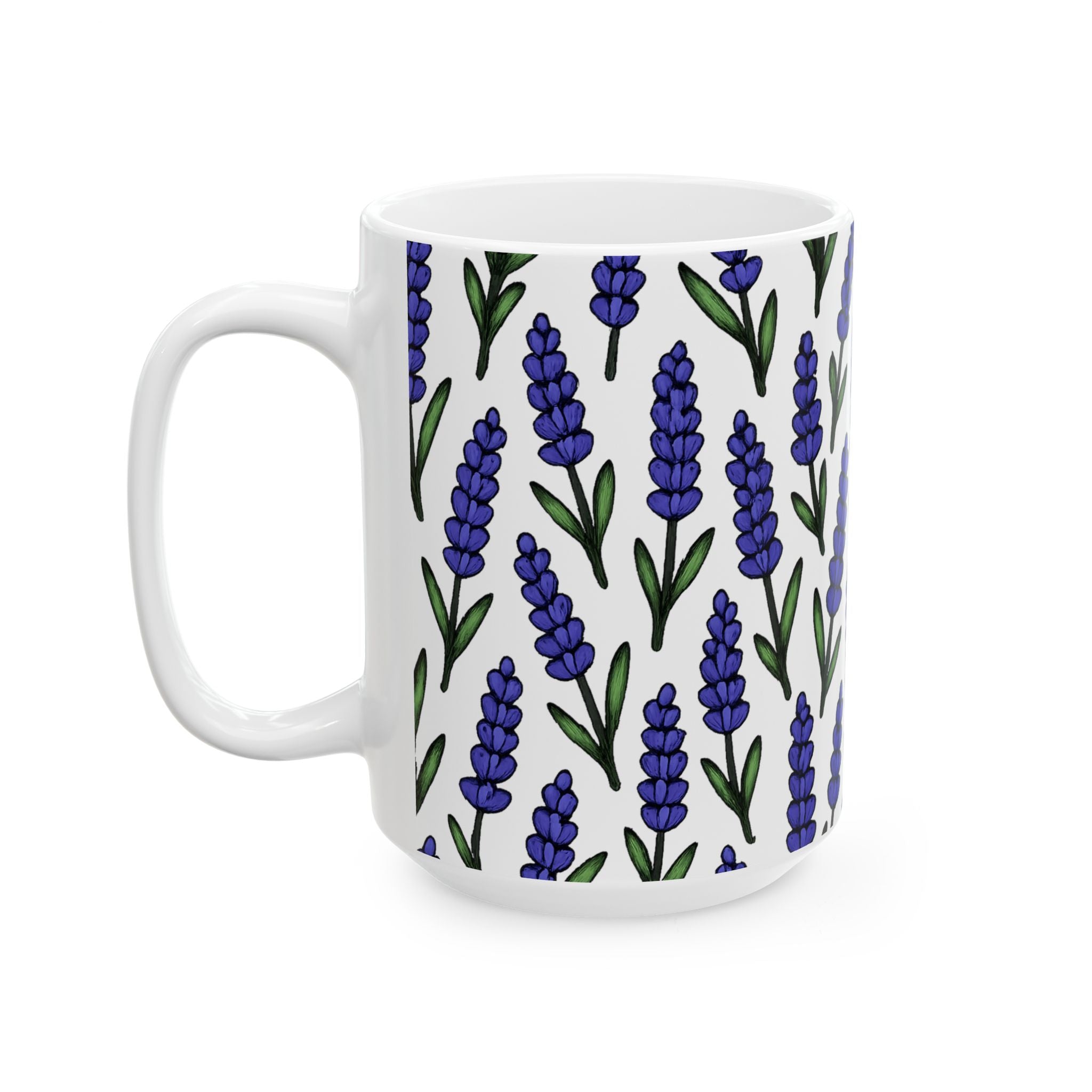 Bold Lavender Sprigs Full Wrap Coffee Mug | Flowers Gift | Ceramic Mug