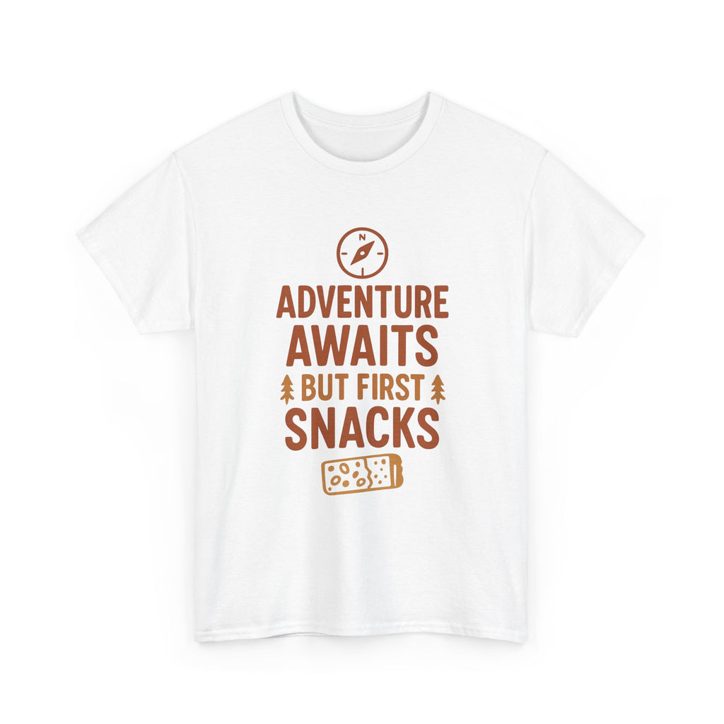 Adventure Awaits But First Snacks T-Shirt | Unique Gift | Graphic Tee