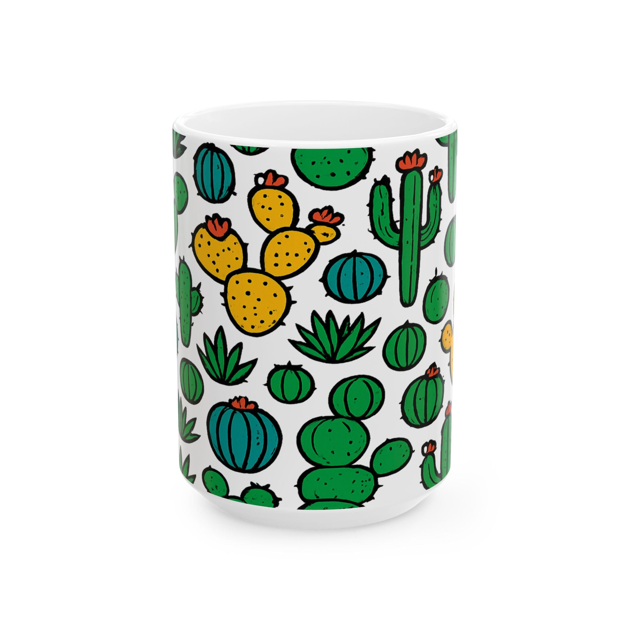 Bold Mixed Cactus Collection Full Wrap Coffee Mug | Cactus Gift | Ceramic Mug