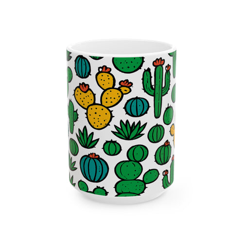Bold Mixed Cactus Collection Full Wrap Coffee Mug | Cactus Gift | Ceramic Mug