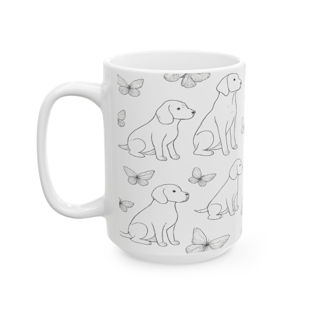 Delicate Dogs And Butterflies Full Wrap Coffee Mug | Dogs Gift | Ceramic Mug