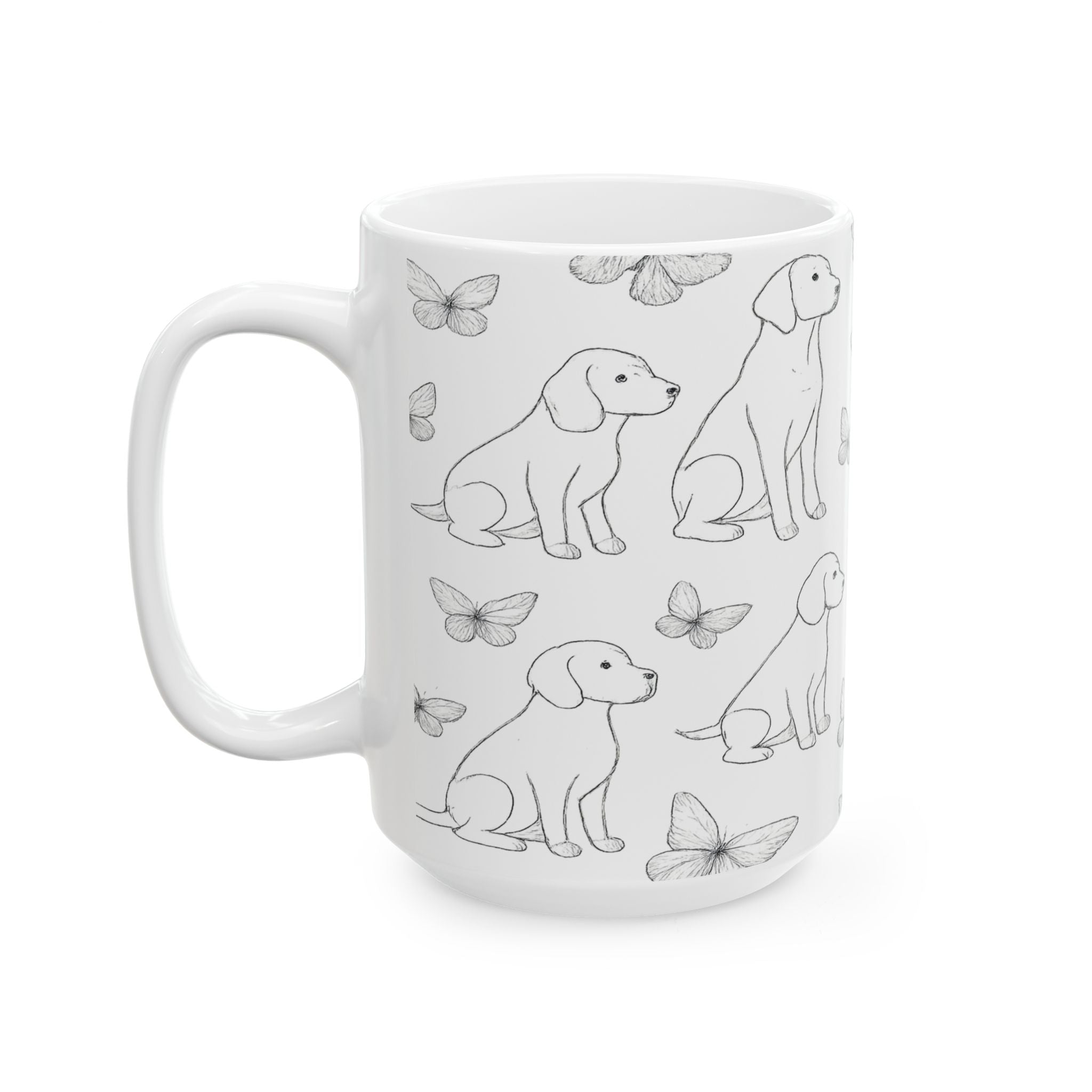Delicate Dogs And Butterflies Full Wrap Coffee Mug | Dogs Gift | Ceramic Mug