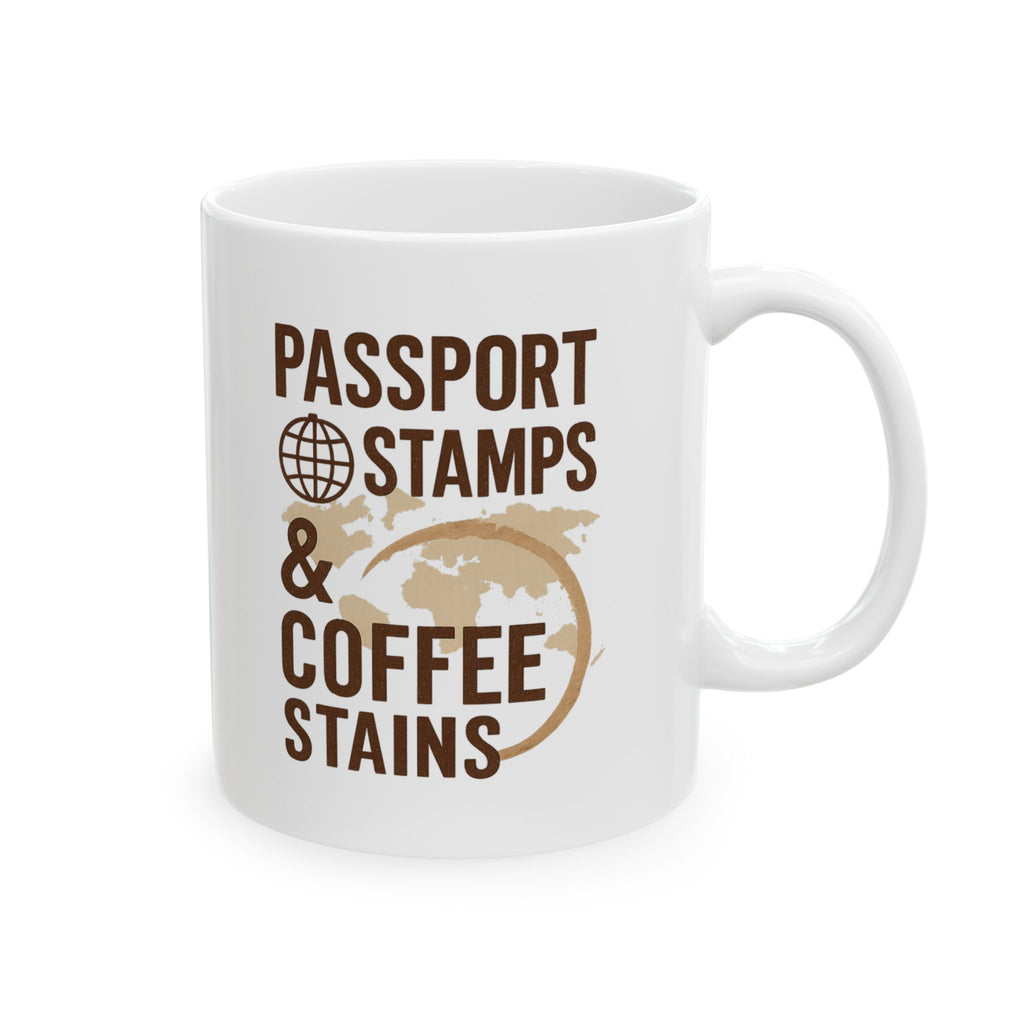 Travel Addict Passport Stamps And Coffee Stains Coffee Mug | Coffee Lover Gift | Ceramic Mug