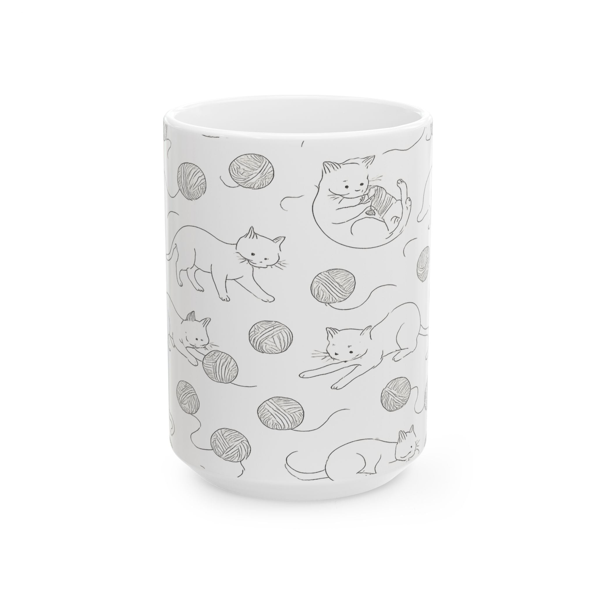 Delicate Cats With Yarn Full Wrap Coffee Mug | Cats Gift | Ceramic Mug