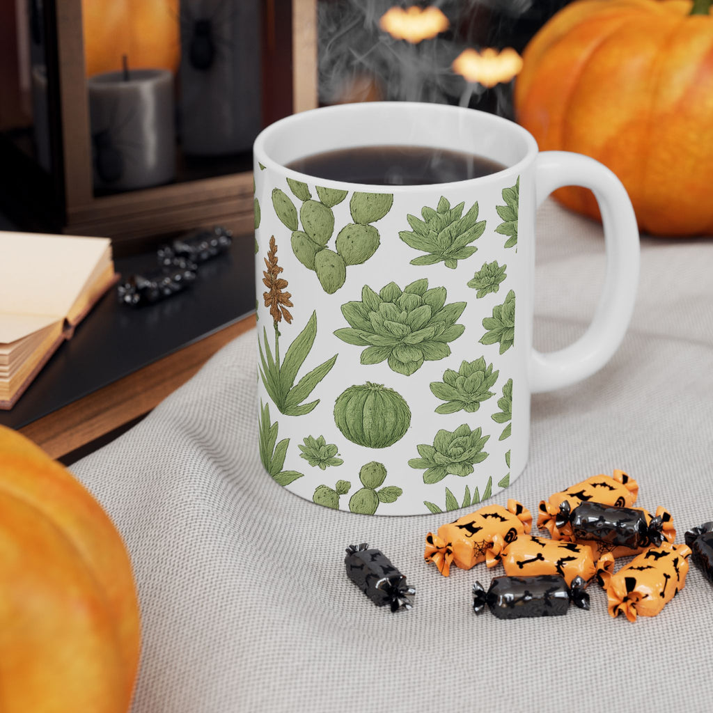 Botanical Desert Garden Succulents Pattern Coffee Mug | Cactus Lover Gift | Ceramic Mug