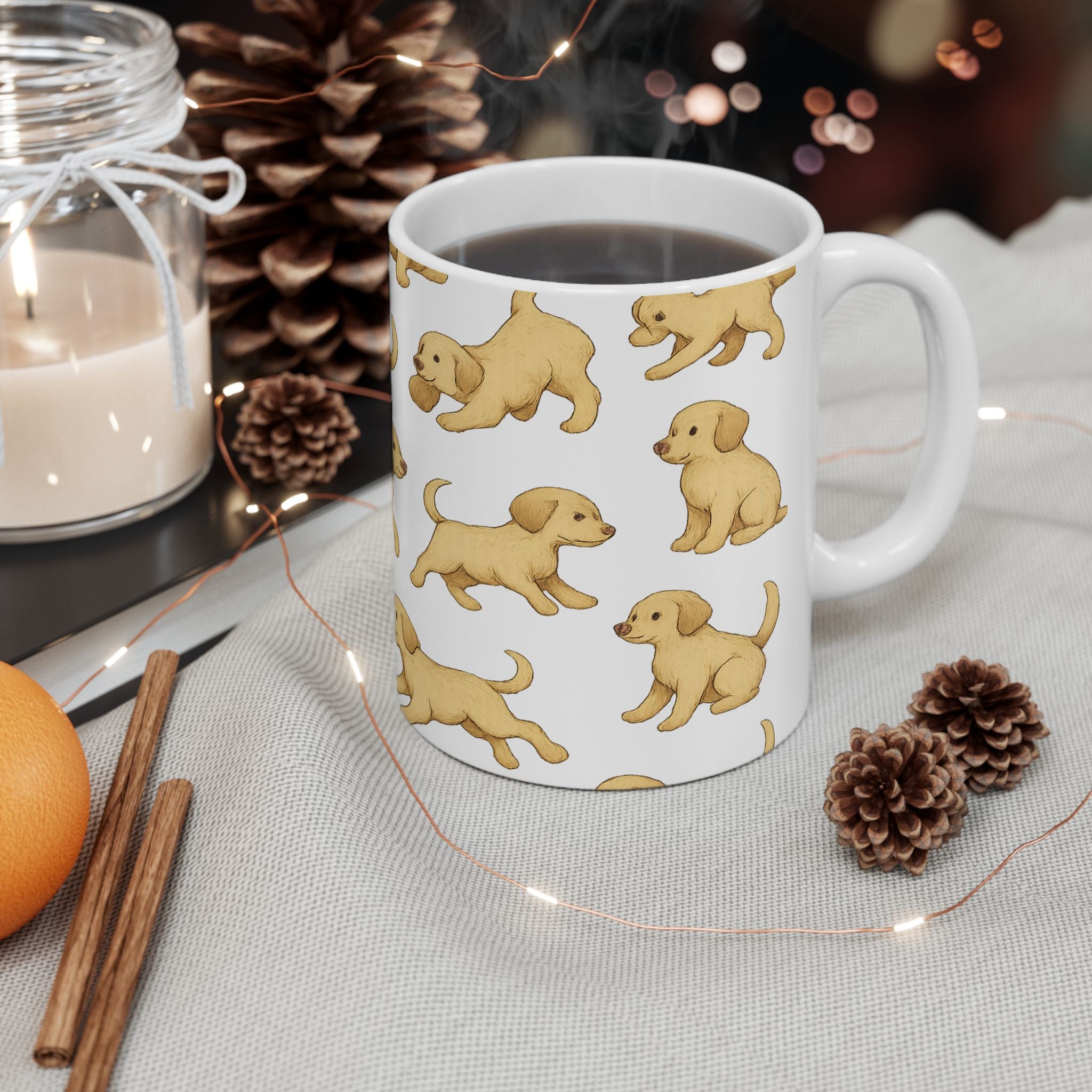 Botanical Playful Puppies Full Wrap Coffee Mug | Dogs Gift | Ceramic Mug