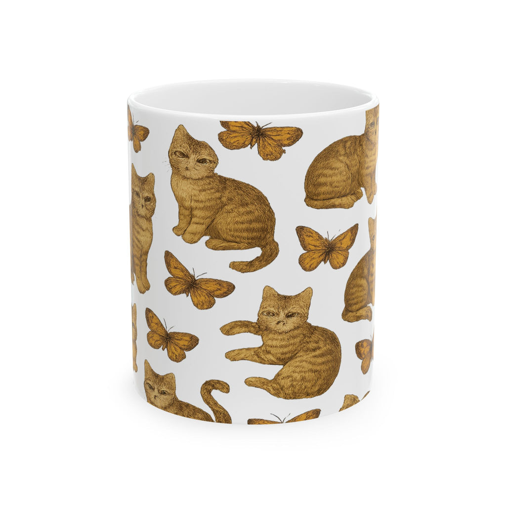 Vintage Cats And Butterflies Full Wrap Coffee Mug | Cats Gift | Ceramic Mug