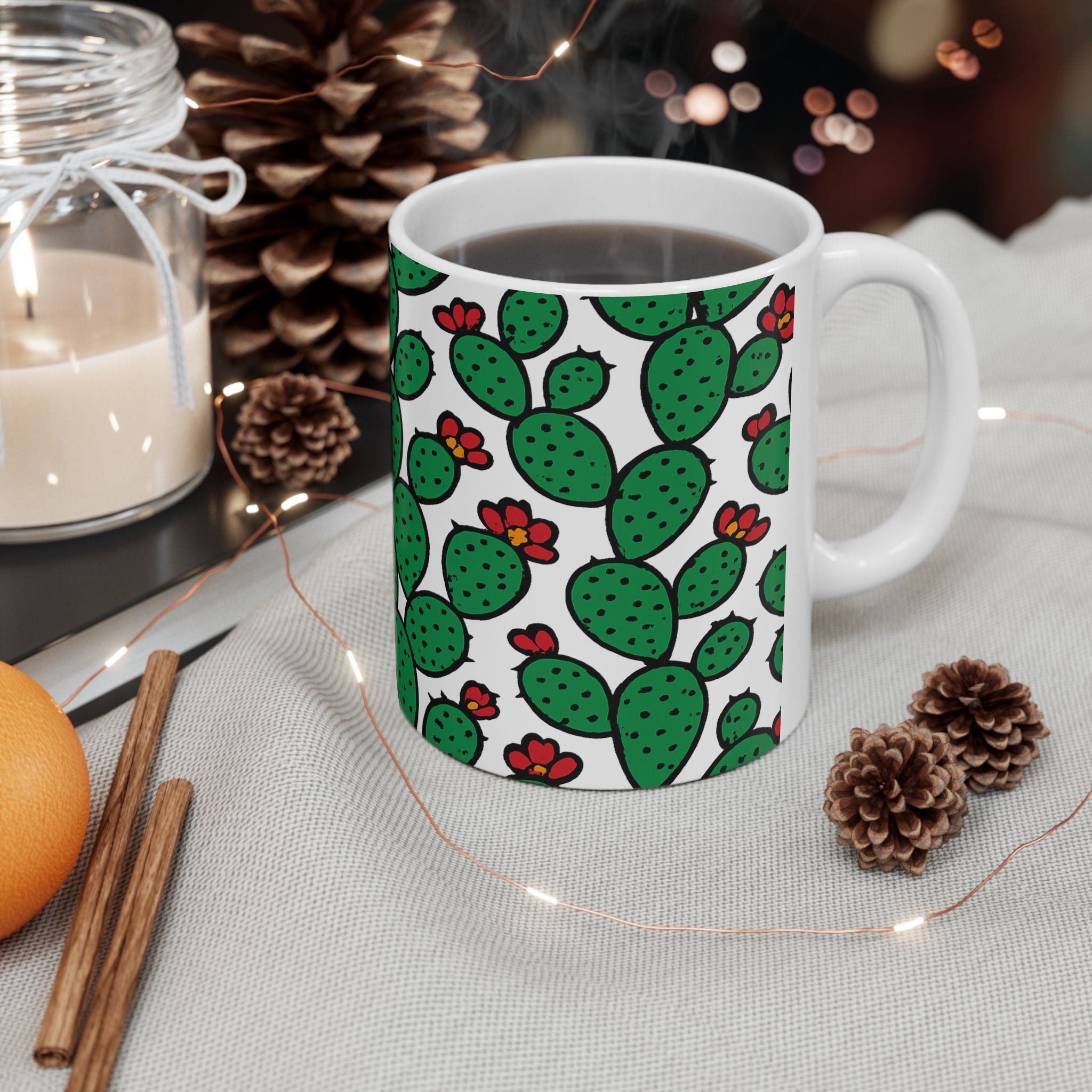 Bold Prickly Pear Cactus Pattern Coffee Mug | Cactus Lover Gift | Ceramic Mug