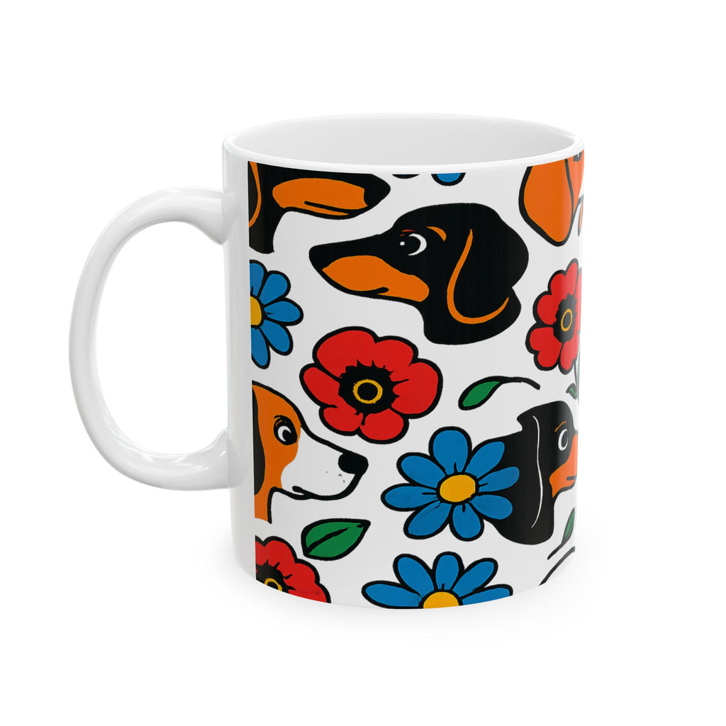 Bold Dogs And Flowers Full Wrap Coffee Mug | Dogs Gift | Ceramic Mug