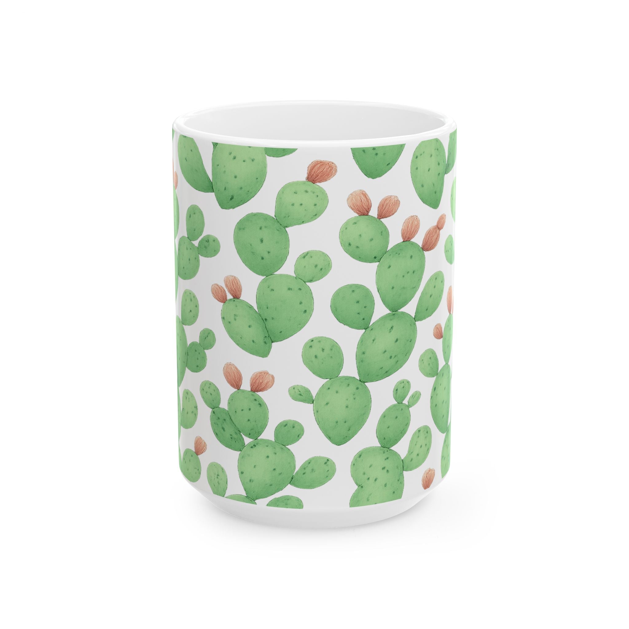 Watercolor Prickly Pear Cactus Pattern Coffee Mug | Cactus Lover Gift | Ceramic Mug