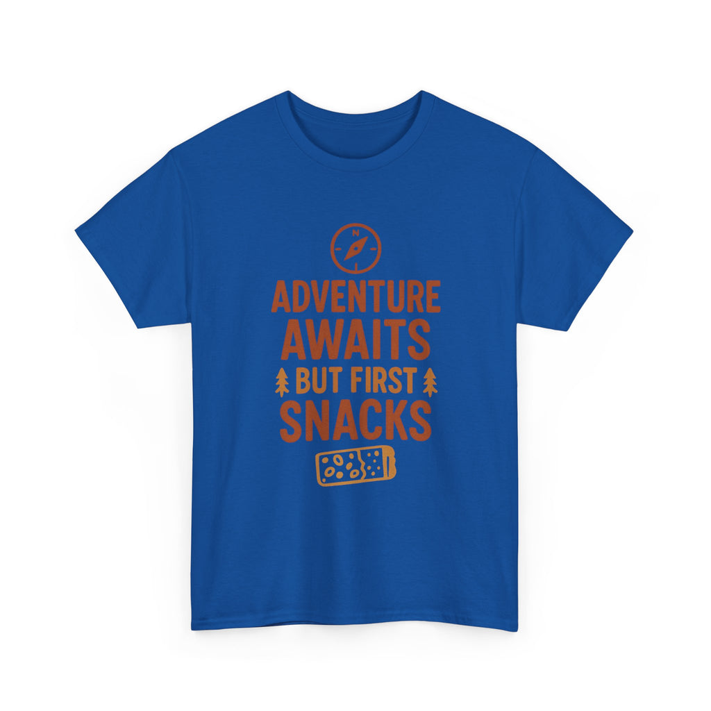Adventure Awaits But First Snacks T-Shirt | Unique Gift | Graphic Tee