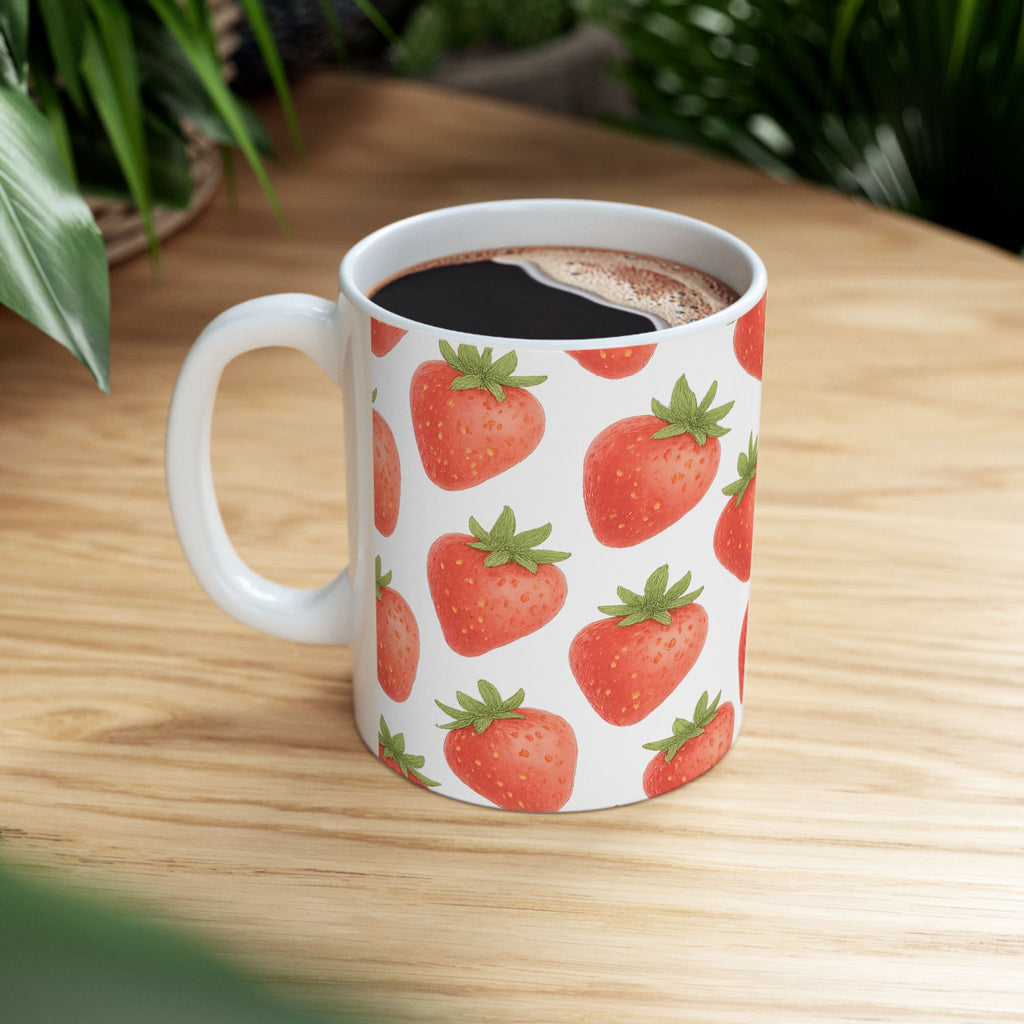 Watercolor Strawberries Pattern Coffee Mug | Fruit Lover Gift | Ceramic Mug