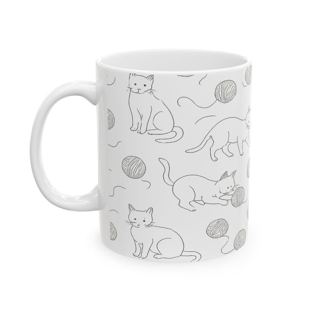 Delicate Cats With Yarn Full Wrap Coffee Mug | Cats Gift | Ceramic Mug