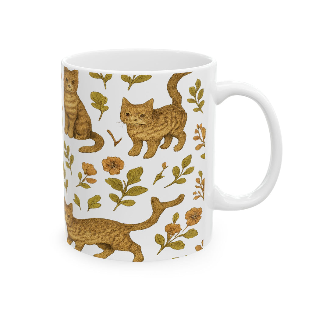 Vintage Curious Cats Full Wrap Coffee Mug | Cats Gift | Ceramic Mug