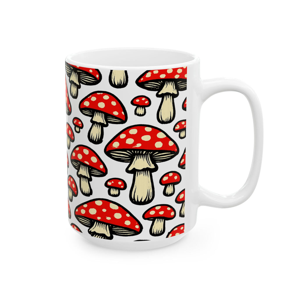 Bold Fairy Tale Mushrooms Pattern Coffee Mug | Mushrooms Lover Gift | Ceramic Mug