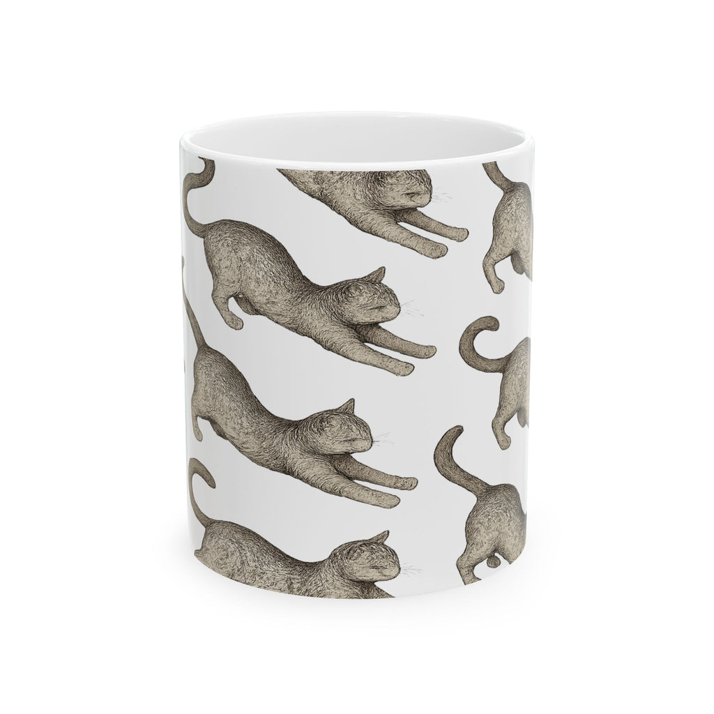 Botanical Stretching Cats Full Wrap Coffee Mug | Cats Gift | Ceramic Mug