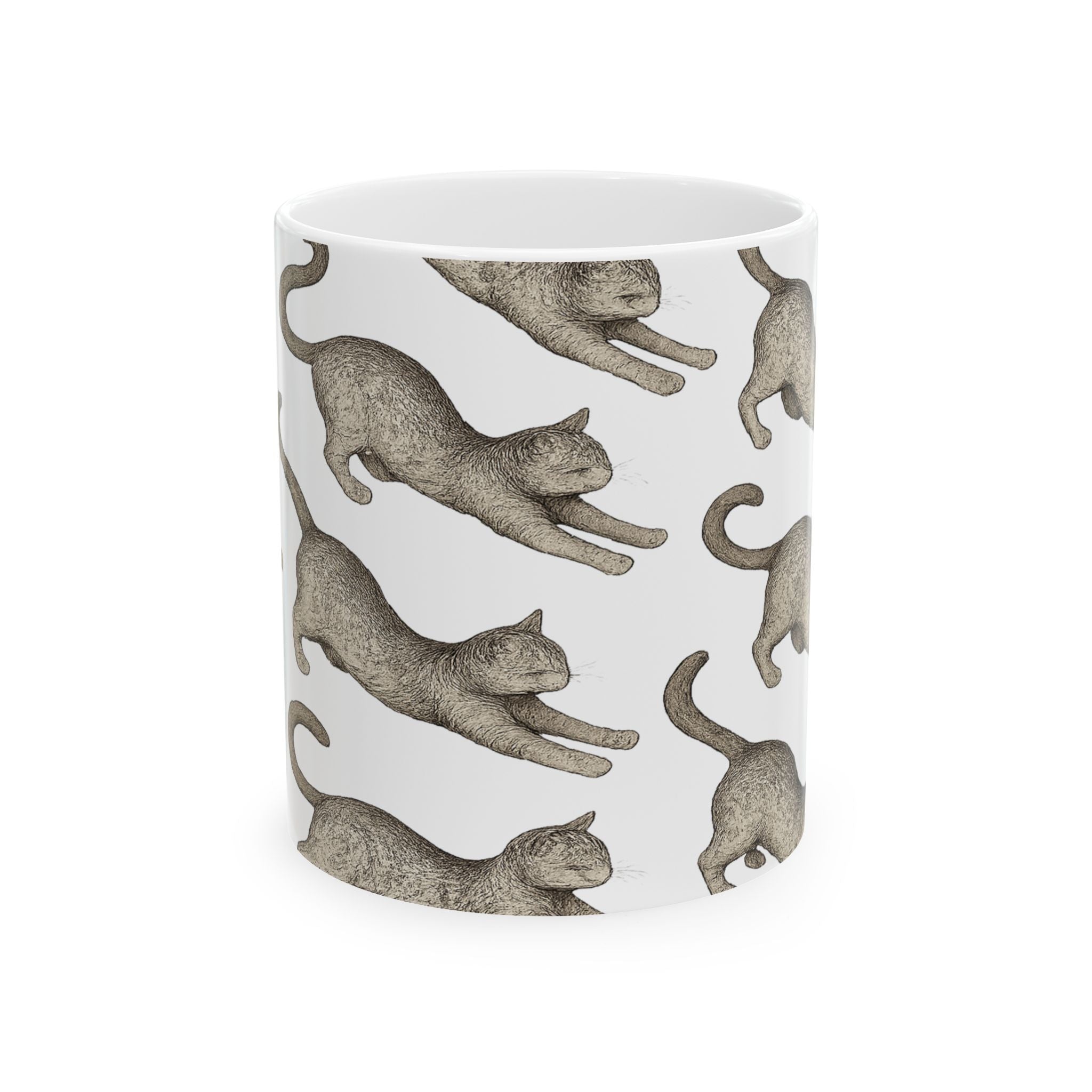 Botanical Stretching Cats Full Wrap Coffee Mug | Cats Gift | Ceramic Mug