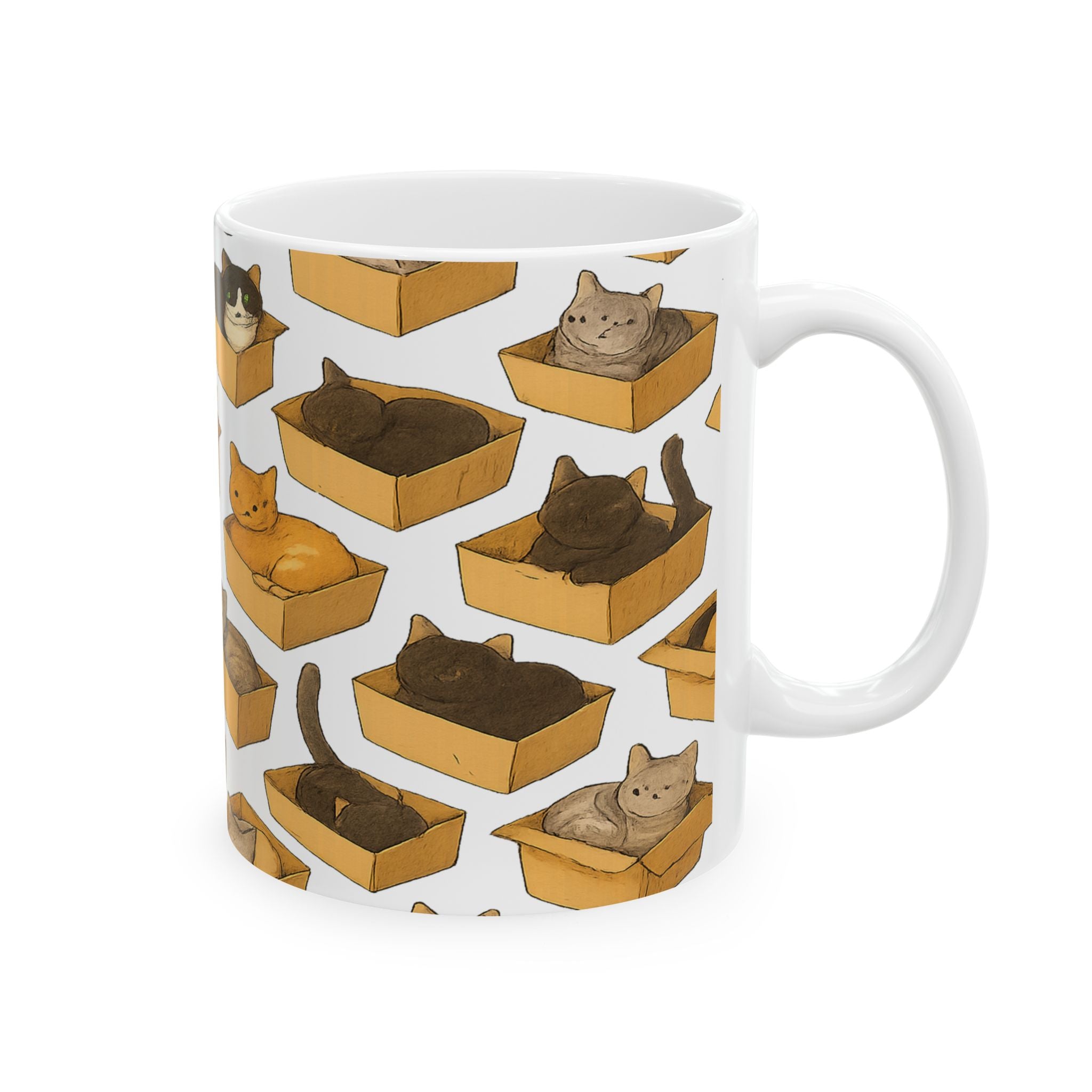 Botanical Cats In Boxes Full Wrap Coffee Mug | Cats Gift | Ceramic Mug