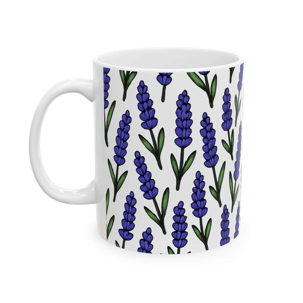 Bold Lavender Sprigs Full Wrap Coffee Mug | Flowers Gift | Ceramic Mug