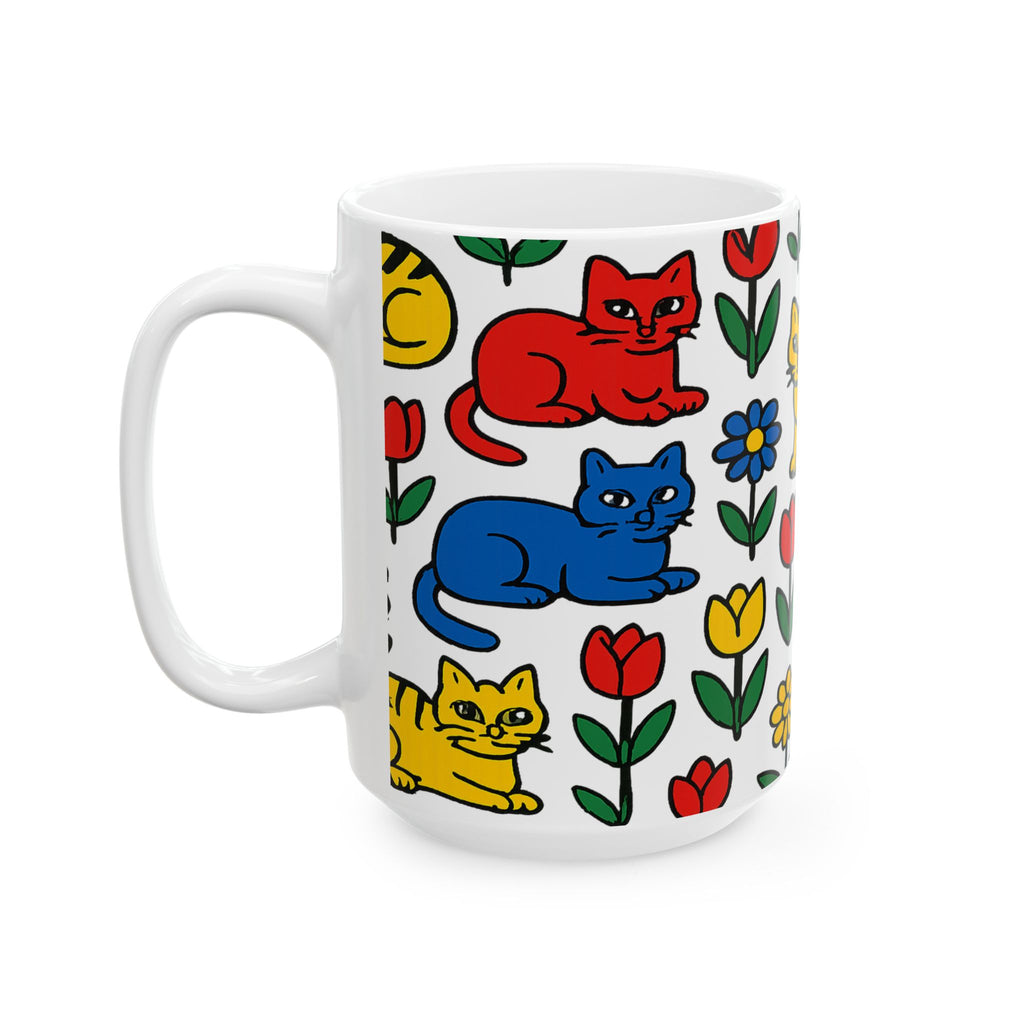 Bold Cats In Garden Full Wrap Coffee Mug | Cats Gift | Ceramic Mug