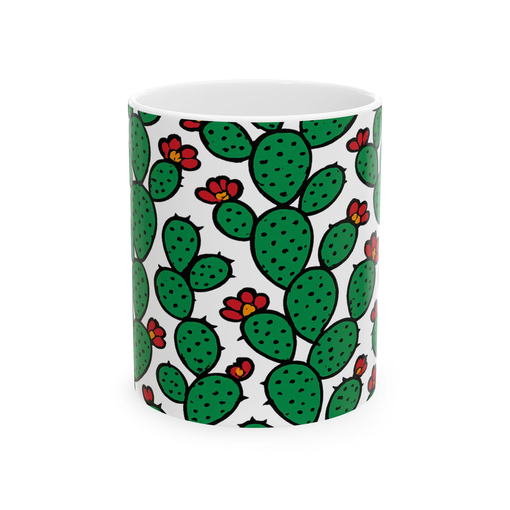 Bold Prickly Pear Cactus Pattern Coffee Mug | Cactus Lover Gift | Ceramic Mug