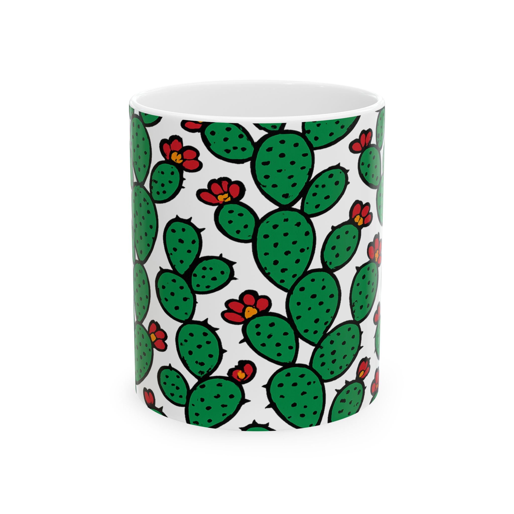 Bold Prickly Pear Cactus Pattern Coffee Mug | Cactus Lover Gift | Ceramic Mug