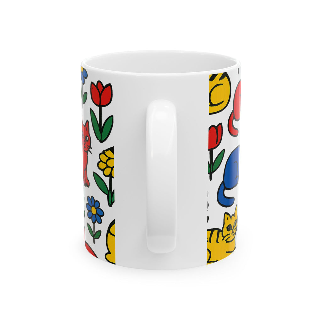 Bold Cats In Garden Full Wrap Coffee Mug | Cats Gift | Ceramic Mug