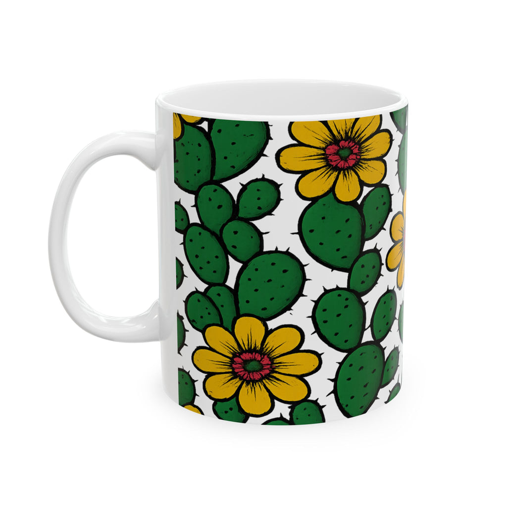 Bold Blooming Cactus Flowers Full Wrap Coffee Mug | Cactus Gift | Ceramic Mug