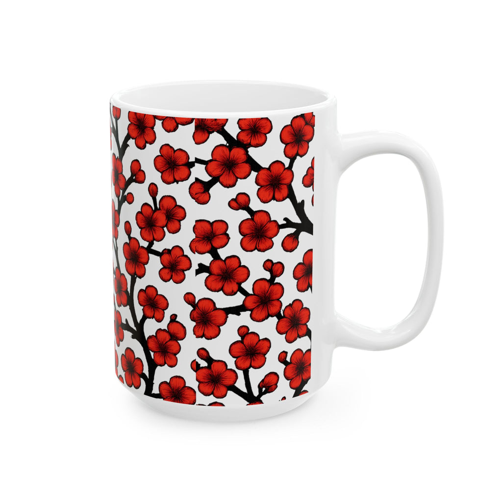 Bold Cherry Blossom Branches Full Wrap Coffee Mug | Flowers Gift | Ceramic Mug