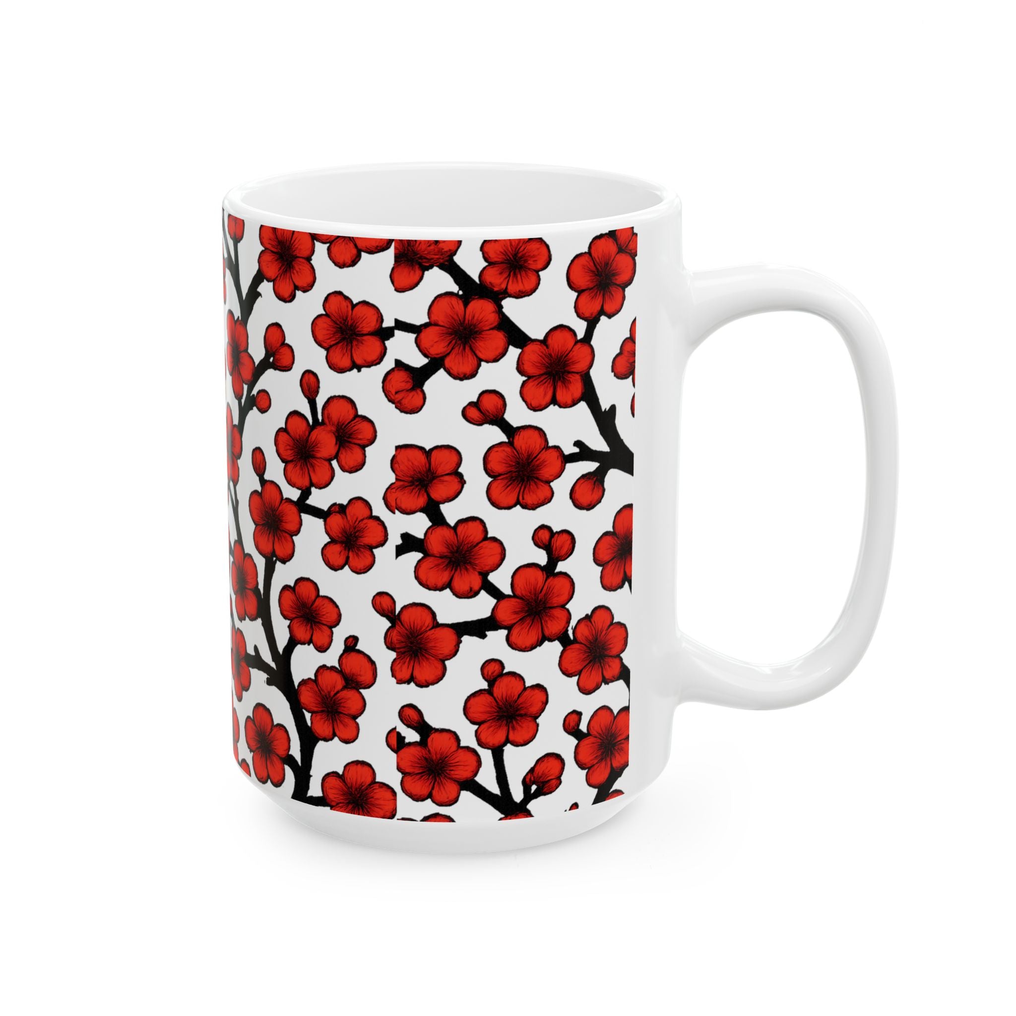 Bold Cherry Blossom Branches Full Wrap Coffee Mug | Flowers Gift | Ceramic Mug