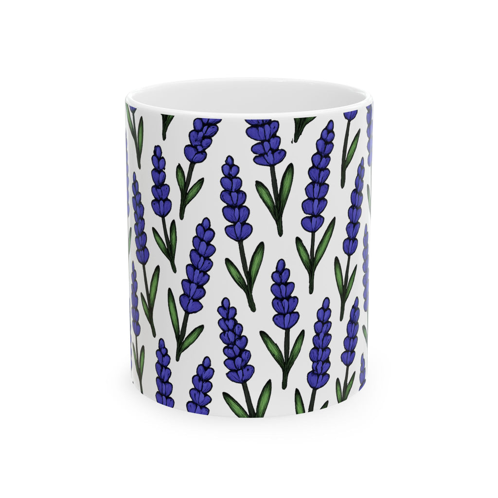 Bold Lavender Sprigs Full Wrap Coffee Mug | Flowers Gift | Ceramic Mug
