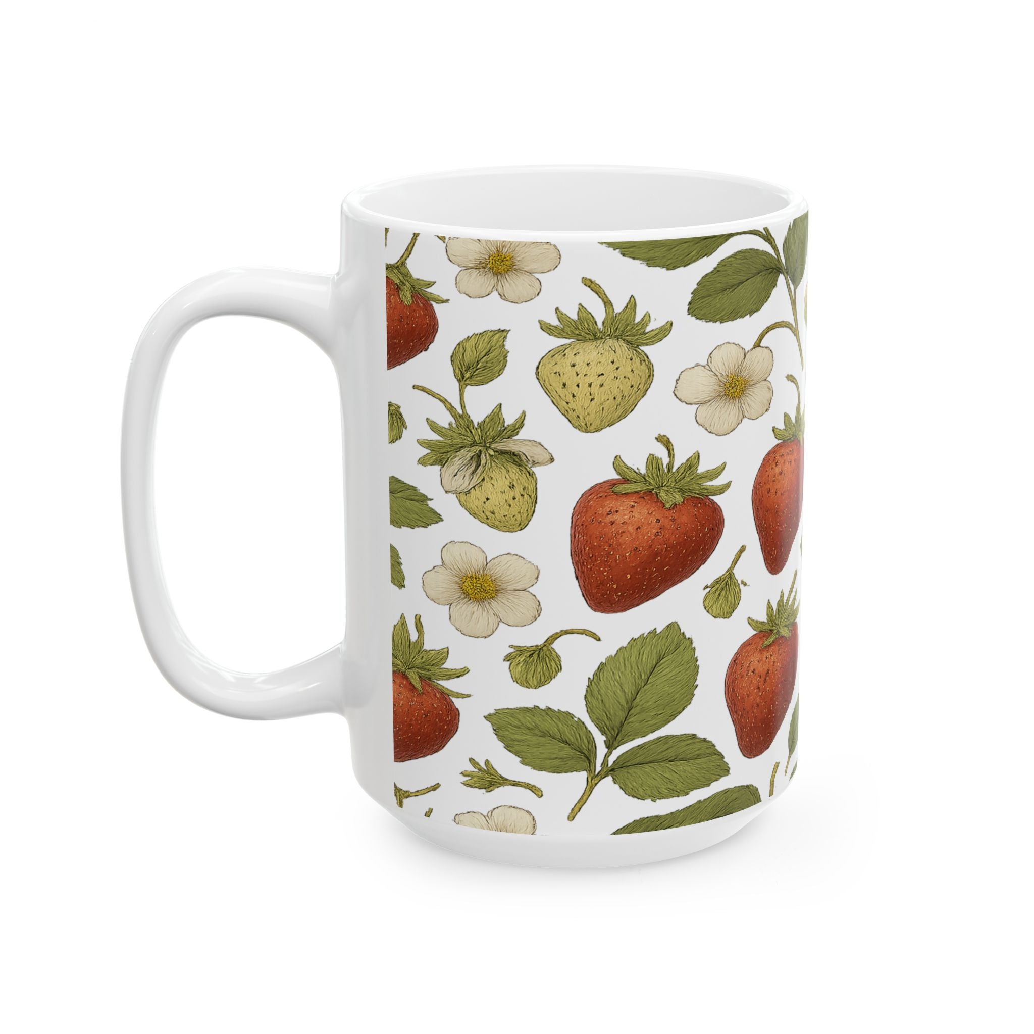 Botanical Strawberries Pattern Coffee Mug | Fruit Lover Gift | Ceramic Mug