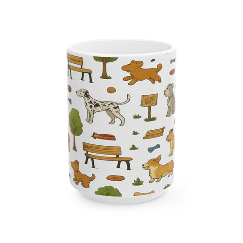 Botanical Dogs At Park Full Wrap Coffee Mug | Dogs Gift | Ceramic Mug