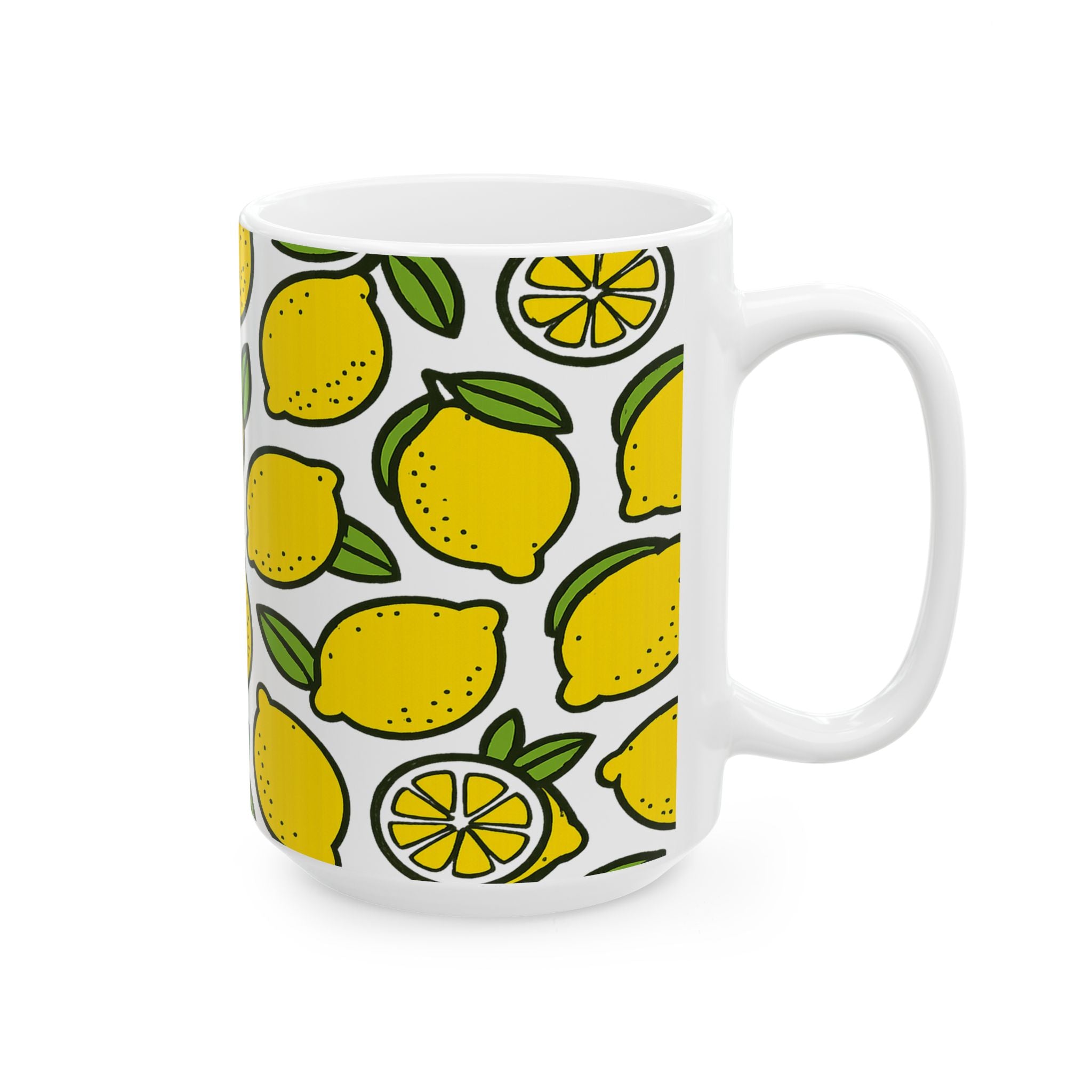 Bold Lemons Pattern Coffee Mug | Fruit Lover Gift | Ceramic Mug