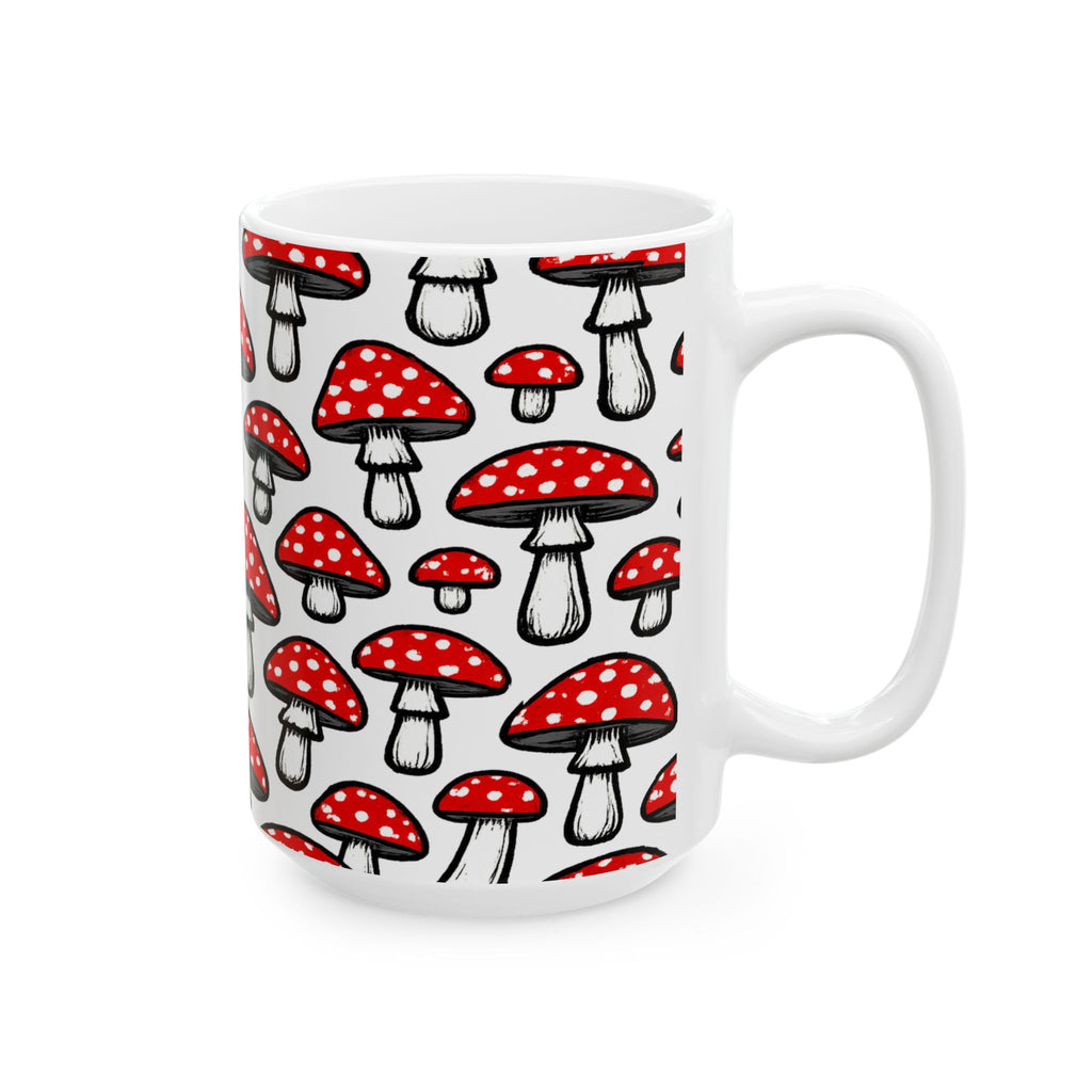 Bold Fly Agaric Mushrooms Full Wrap Coffee Mug | Mushrooms Gift | Ceramic Mug