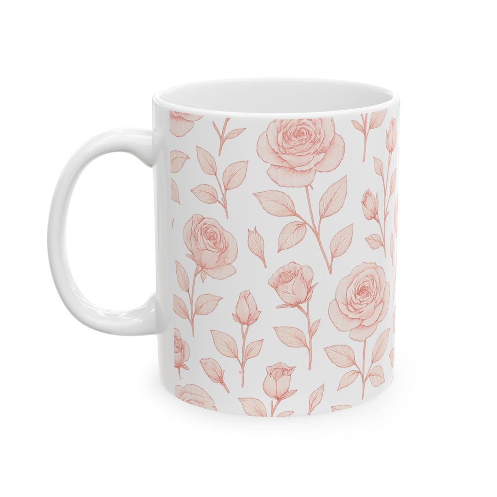 Delicate Pink Rose Garden Full Wrap Coffee Mug | Flowers Gift | Ceramic Mug