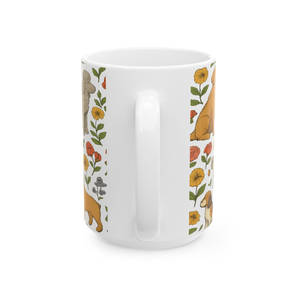Botanical Dogs And Flowers Full Wrap Coffee Mug | Dogs Gift | Ceramic Mug
