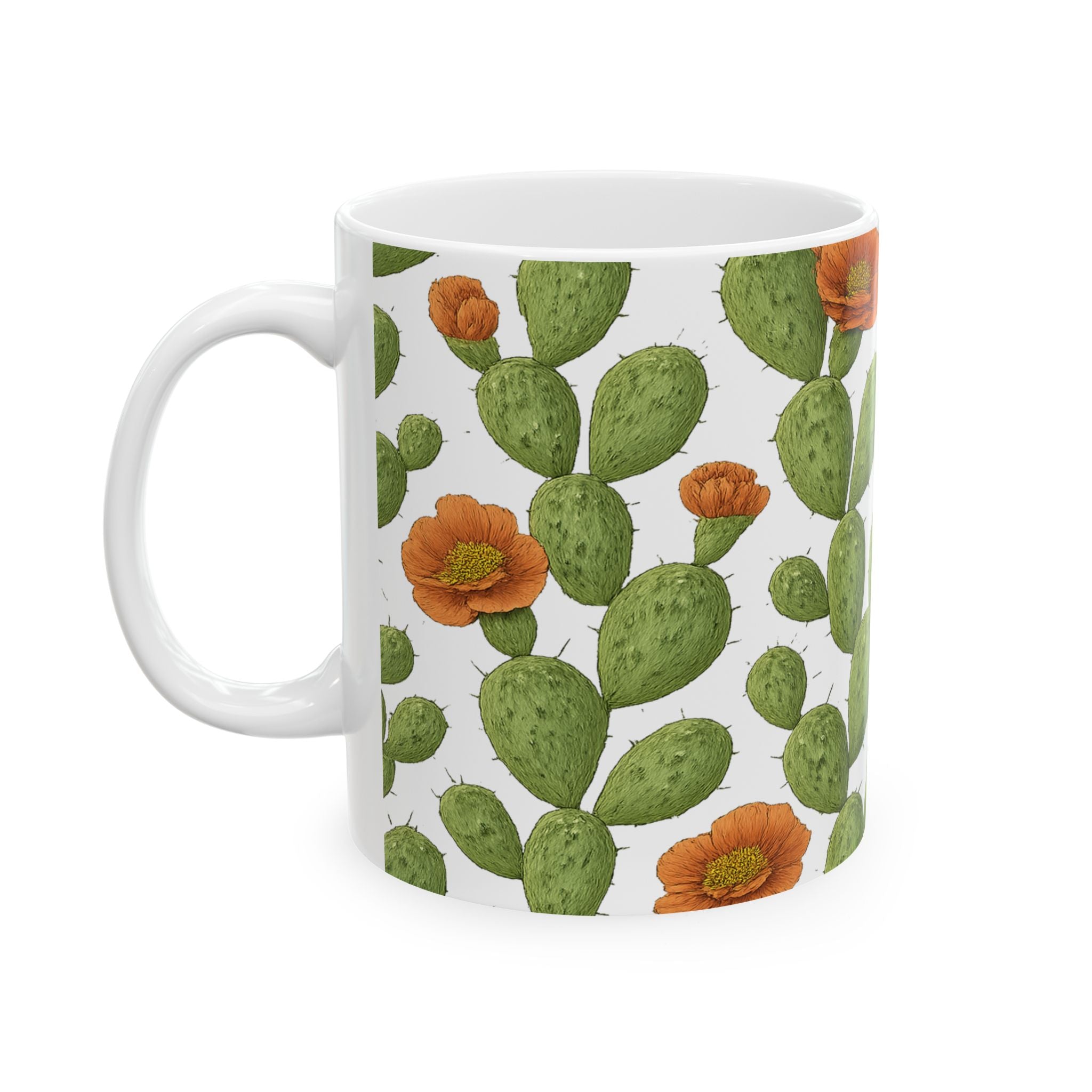 Botanical Prickly Pear Cactus Pattern Coffee Mug | Cactus Lover Gift | Ceramic Mug