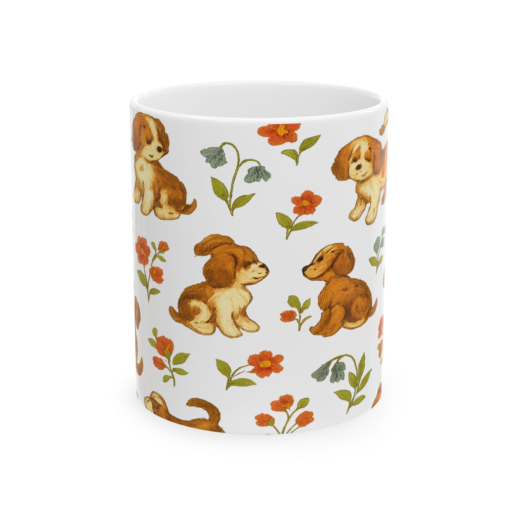 Vintage Playful Puppies Full Wrap Coffee Mug | Dogs Gift | Ceramic Mug